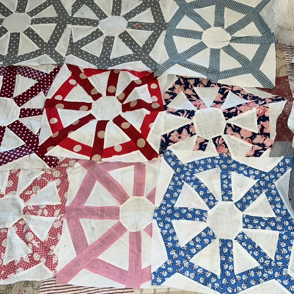 Lot 12 Vintage quilt squares patchwork handmade 12”